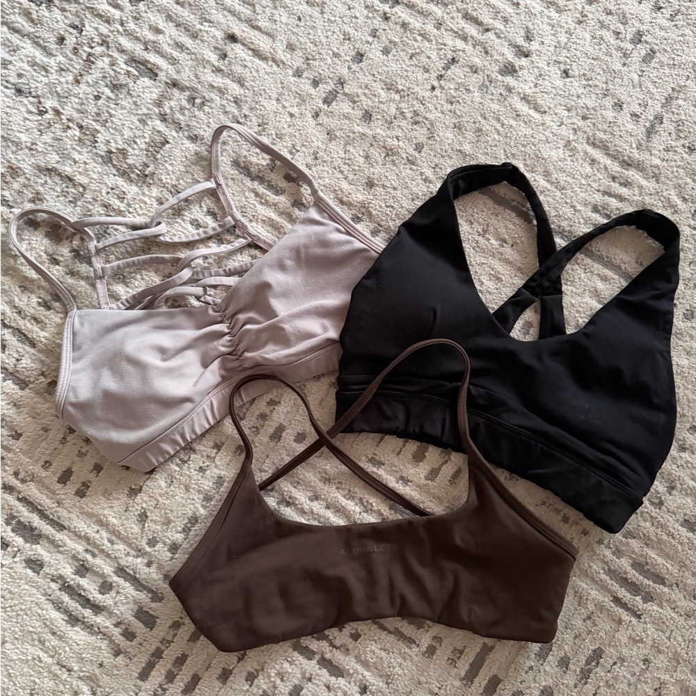 Sports Bras in Black, Brown, and Baby pink